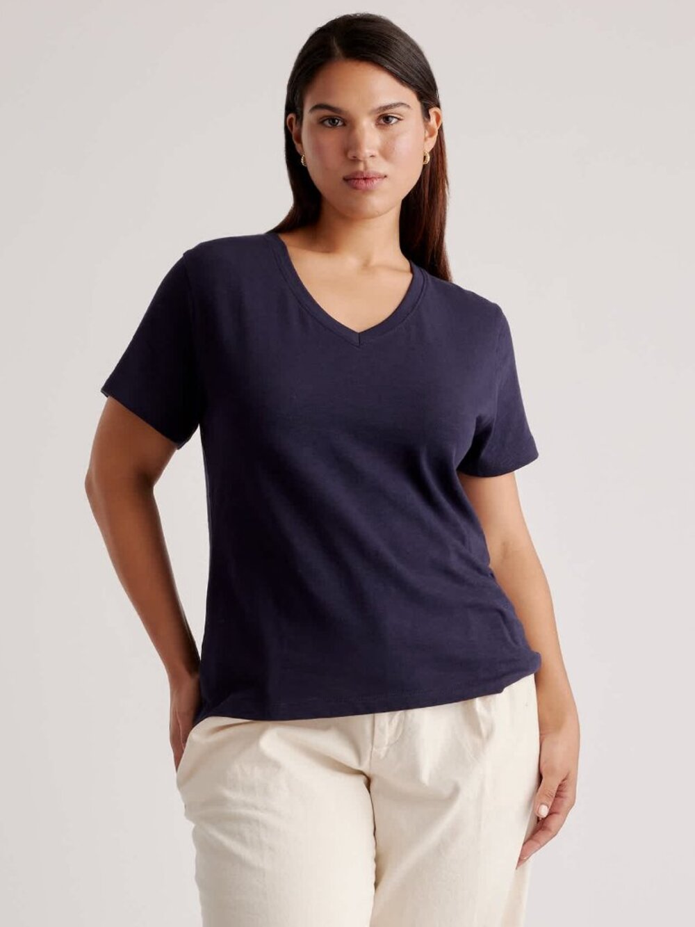 Quince 100 Percent Organic Cotton Slub V Neck Tee Navy Size XL Classic Tee